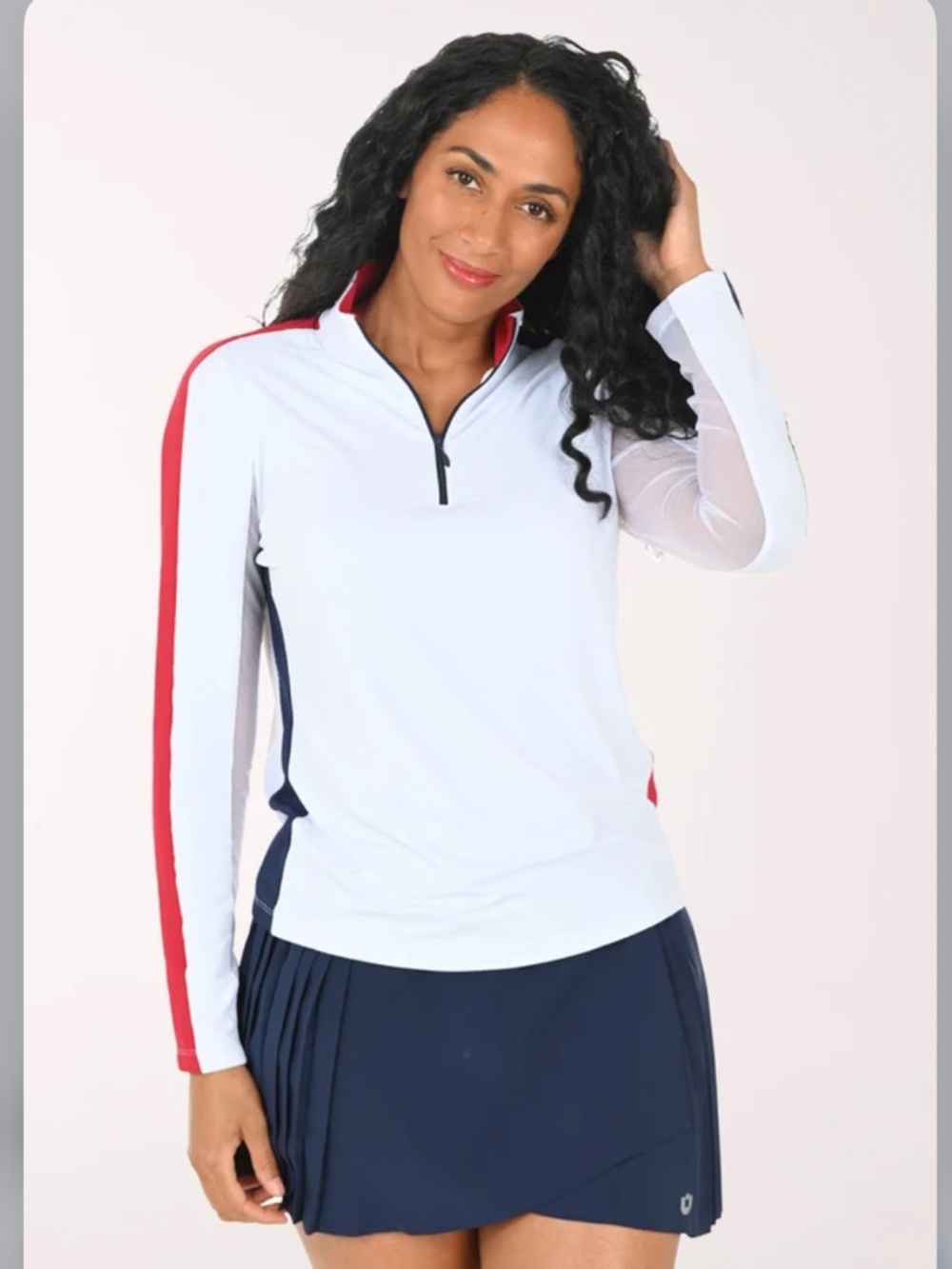 IBKÜL Long Sleeve 1/4 Zip Mock Neck Sun Shirt in white size L